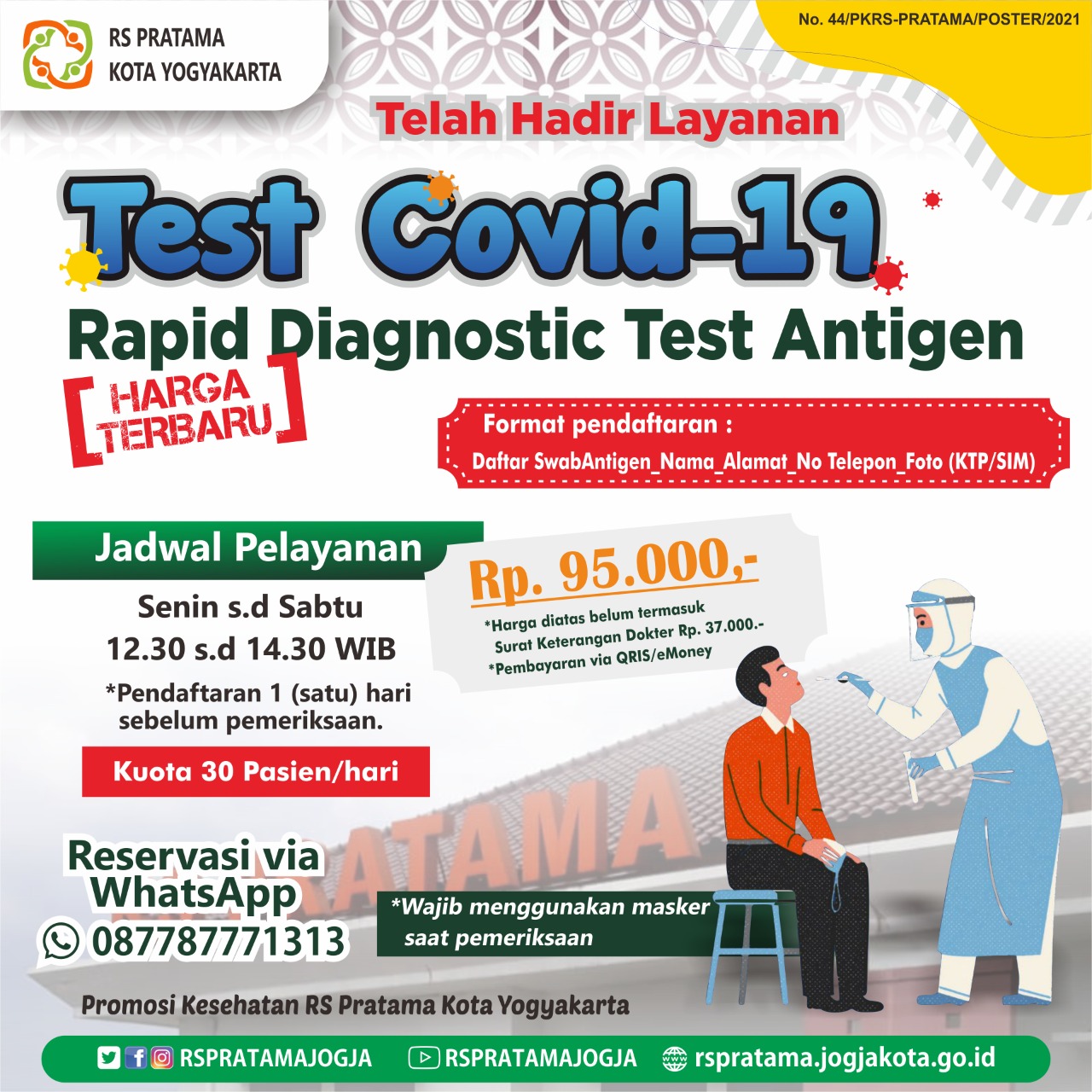 Update Informasi Layanan Rapid Diagnostic Test Antigen di RS Pratama Kota Yogyakarta